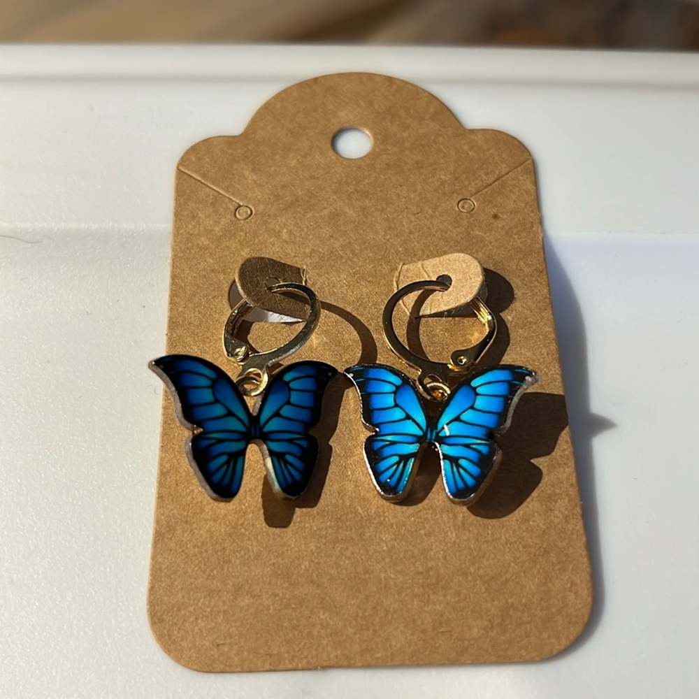 Blue and Black‎ Butterfly Lever-back Earrings